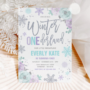 Winter ONEderland 1st Birthday Silver Lila Paars Kaart
