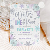 Winter ONEderland 1st Birthday Silver Lila Paars Kaart