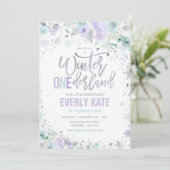 Winter ONEderland 1st Birthday Silver Lila Paars Kaart (Staand voorkant)
