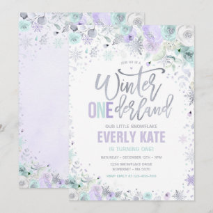 Winter ONEderland 1st Birthday Silver Lila Paars Kaart