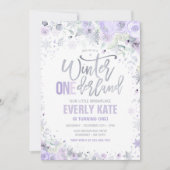 Winter ONEderland 1st Birthday Silver Lila Paars Kaart (Voorkant)