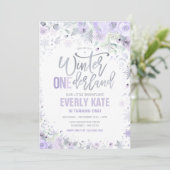 Winter ONEderland 1st Birthday Silver Lila Paars Kaart (Staand voorkant)