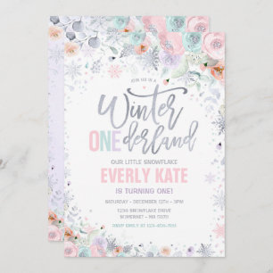 Winter ONEderland 1st Birthday Silver Lila Pink Kaart