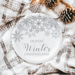 Winter Onederland 1st Birthday Silver sneeuwvlokke Papieren Bordje