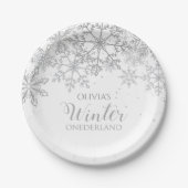 Winter Onederland 1st Birthday Silver sneeuwvlokke Papieren Bordje (Voorkant)