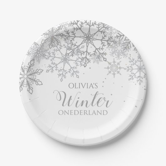 Winter Onederland 1st Birthday Silver sneeuwvlokke Papieren Bordje (Voorkant)