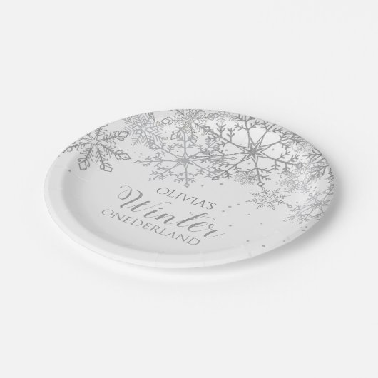 Winter Onederland 1st Birthday Silver sneeuwvlokke Papieren Bordje (Gekanteld)