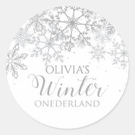 Winter Onederland 1st Birthday Silver sneeuwvlokke Ronde Sticker