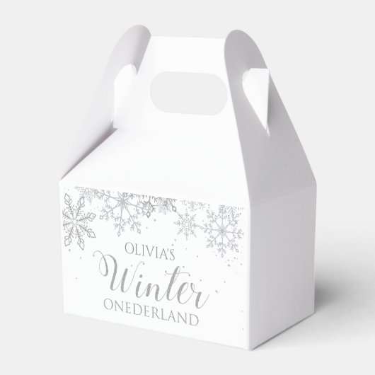 Winter ONEderland 1st Birthday Silver Snowflake Bedankdoosjes (Voorkant Zijde)