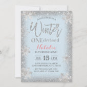 Winter ONEderland 1st Birthday Silver Snowflake Kaart (Voorkant)