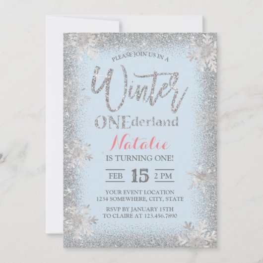 Winter ONEderland 1st Birthday Silver Snowflake Kaart (Voorkant)