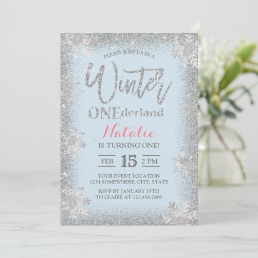 Winter ONEderland 1st Birthday Silver Snowflake Kaart (Staand voorkant)