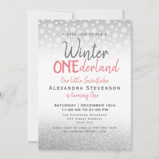 Winter ONEderland 1st Birthday Silver Snowflakes Kaart (Voorkant)