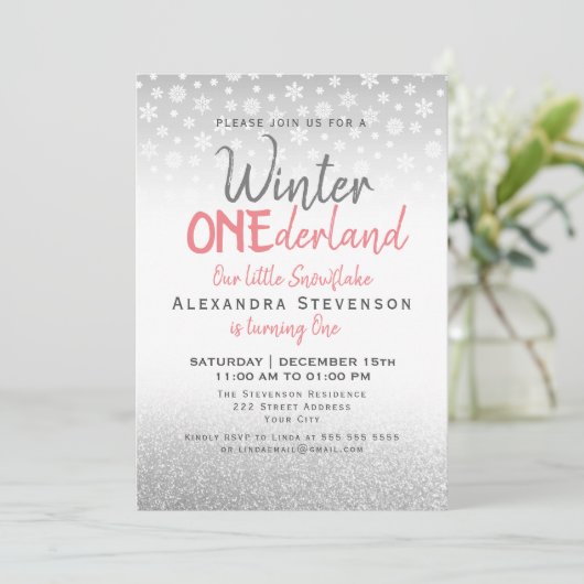 Winter ONEderland 1st Birthday Silver Snowflakes Kaart (Staand voorkant)