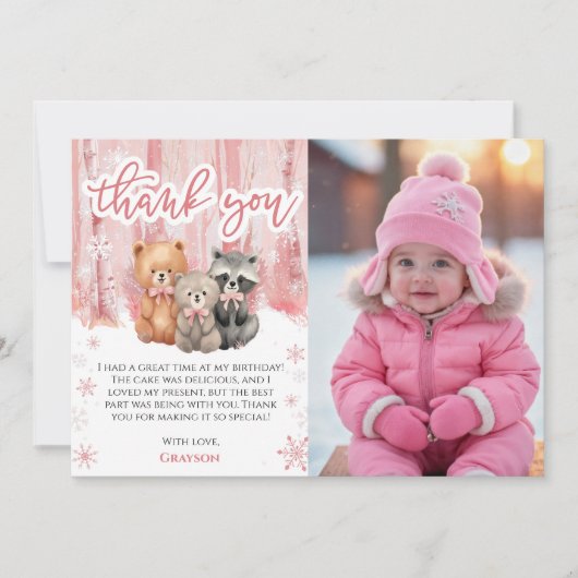 Winter Onederland 1st Birthday Thank You Cards Kaart (Voorkant)