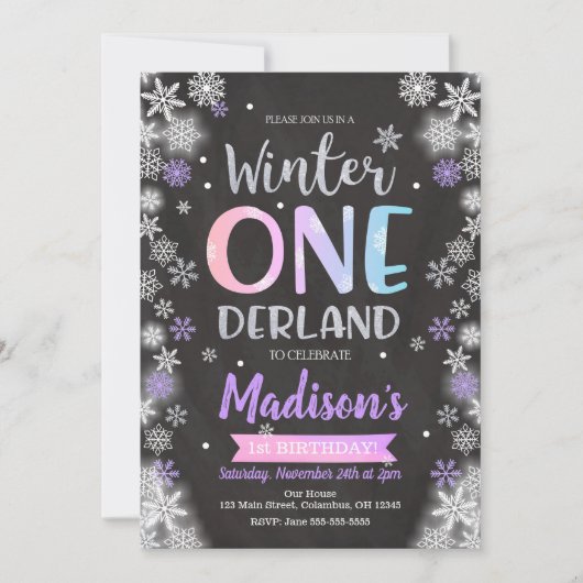 Winter ONEderland 1st Birthday Uitnodiging (Voorkant)