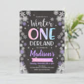 Winter ONEderland 1st Birthday Uitnodiging (Staand voorkant)
