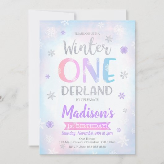 Winter ONEderland 1st Birthday Uitnodiging (Voorkant)