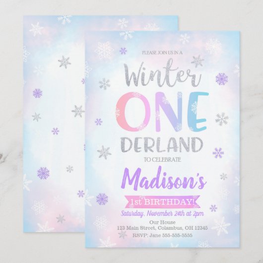 Winter ONEderland 1st Birthday Uitnodiging (Voorkant / Achterkant)