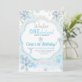 Winter ONEderland 1st Birthday Uitnodiging (Staand voorkant)