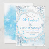 Winter ONEderland 1st Birthday Uitnodiging (Voorkant / Achterkant)