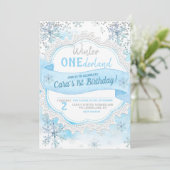 Winter ONEderland 1st Birthday Uitnodiging (Staand voorkant)