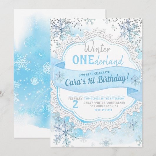 Winter ONEderland 1st Birthday Uitnodiging (Voorkant / Achterkant)
