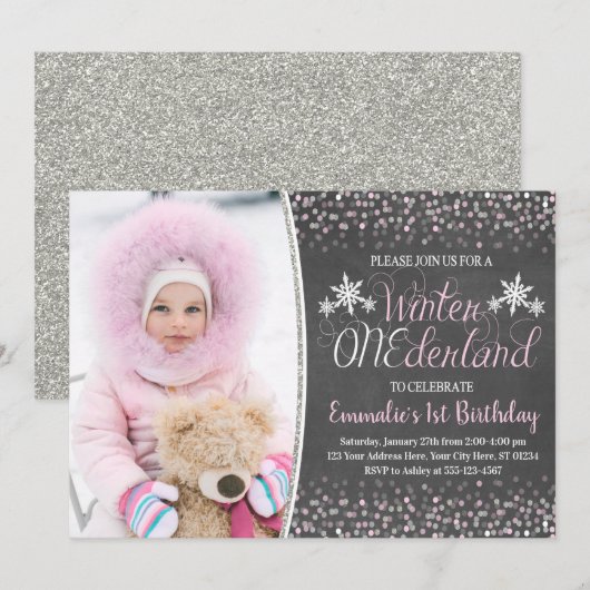 Winter ONEderland 1st Birthday Uitnodiging (Voorkant / Achterkant)