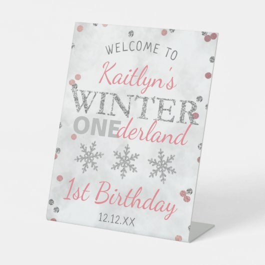 Winter ONEderland 1st Birthday Welkom Reclamebord Met Voetstuk (Voorkant)