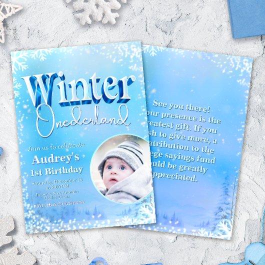 Winter Onederland - 1st Birthday with Photo  Kaart