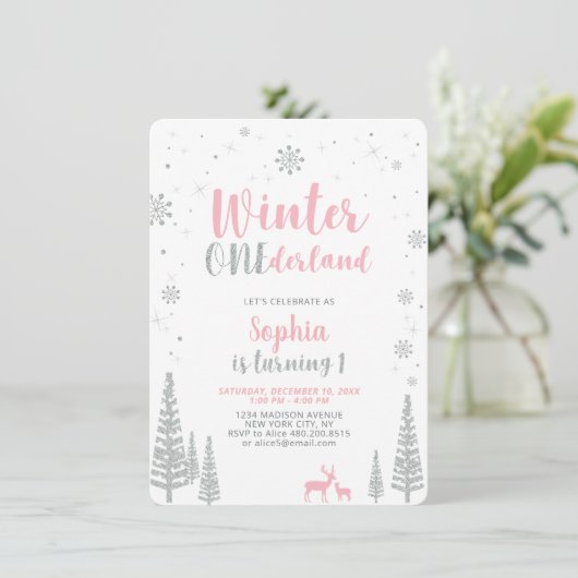 Winter Onederland 1st, eerste verjaardag, meisje Kaart (Staand voorkant)