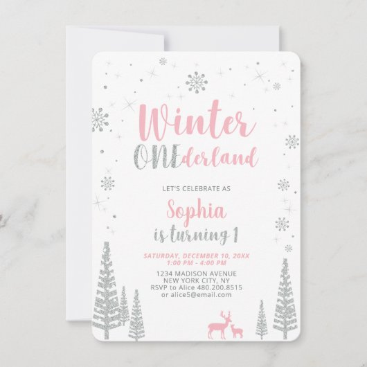 Winter Onederland 1st, eerste verjaardag, meisje Kaart (Voorkant)