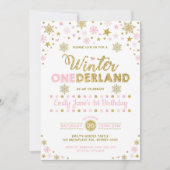 Winter ONEderland 1st verjaardag Partij Roze goud Kaart (Voorkant)