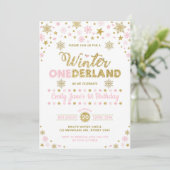 Winter ONEderland 1st verjaardag Partij Roze goud Kaart (Staand voorkant)