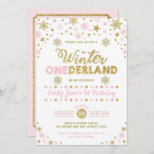 Winter ONEderland 1st verjaardag Partij Roze goud Kaart (Voorkant / Achterkant)