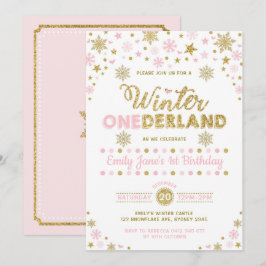 Winter ONEderland 1st verjaardag Partij Roze goud Kaart