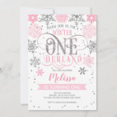 Winter Onederland 1ste verjaardag, roze zilver Kaart (Voorkant)