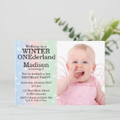 Winter Onederland Aangepaste uitnodiging tot geboo (Staand voorkant)
