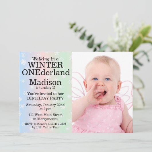 Winter Onederland Aangepaste uitnodiging tot geboo (Staand voorkant)