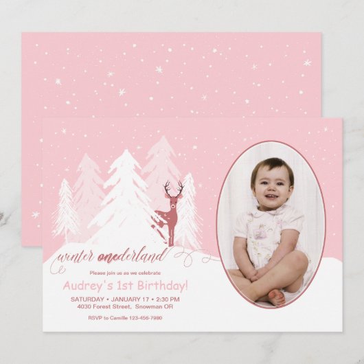 Winter Onederland Aangepaste verjaardagsuitnodigin Kaart (Voorkant / Achterkant)
