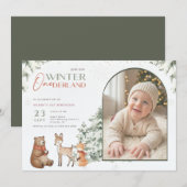 Winter Onederland Arch Photo Baby First Birthday Kaart (Voorkant / Achterkant)