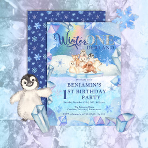Winter ONEderland Arctic Animal 1st Birthday Party Kaart