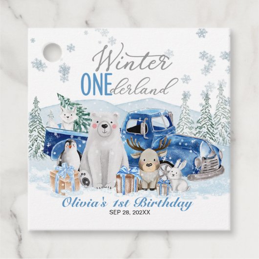 Winter Onederland Arctic Animal Boy 1st Birthday Bedankjes Labels (Voorkant)
