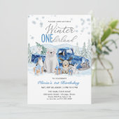 Winter Onederland Arctic Animal Boy 1st Birthday Kaart (Staand voorkant)