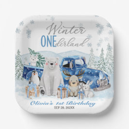 Winter Onederland Arctic Animal Boy 1st Birthday Papieren Bordje