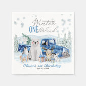 Winter Onederland Arctic Animal Boy 1st Birthday Servet (Voorkant)