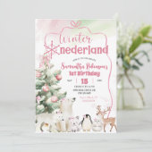 Winter Onederland Arctic Animal Girl 1st Birthday Kaart (Staand voorkant)