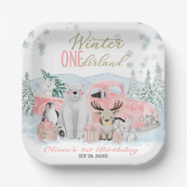 Winter Onederland Arctic Animal Girl 1st Birthday Papieren Bordje