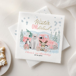 Winter Onederland Arctic Animal Girl 1st Birthday Servet