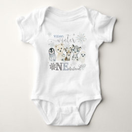 Winter Onederland Arctic Animals Blue 1st Birthday Romper